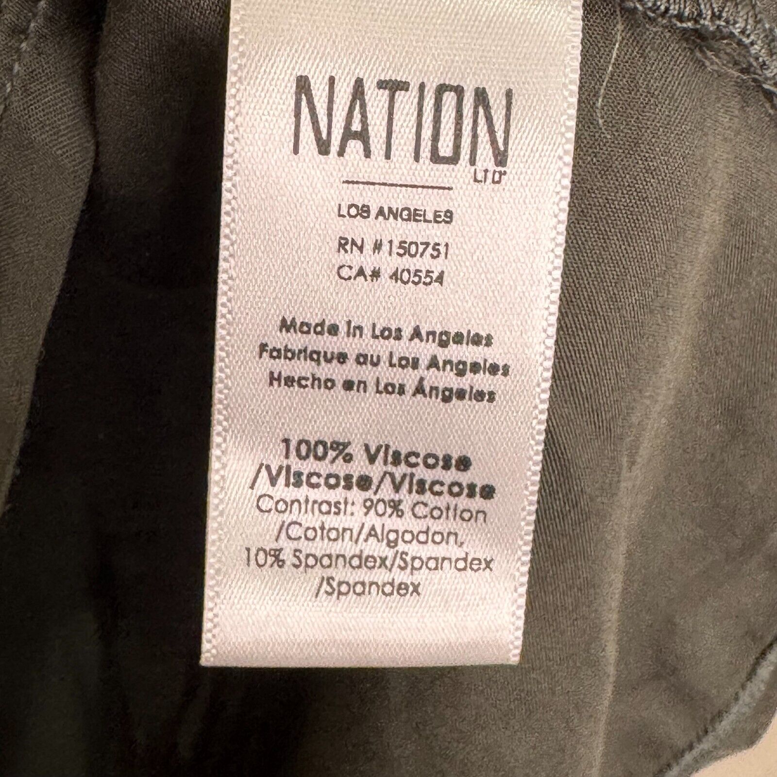 Nation LTD Satin Top Size Small Olive Green Banded Sleeve