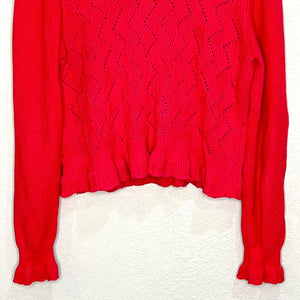 French Connection Hot Pink Kamillia Mozart Cotton Ruffle Sweater Size Small