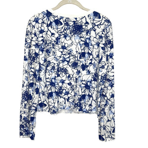 Maeve Sonal Nathwani Shirt Womens XS White Blue Floral Print Long Sleeve Cotton