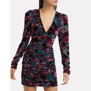 Ronny Kobo Ellice Floral Velvet Burnout Ruched Mini Dress Size Small NEW $498