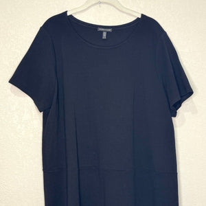 Eileen Fisher Black T Shirt Dress Size XL Tencel Nylon Spandex Short Sleeve