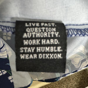 Dixxon Shirt Womens Large Navy Aloha Series Hawaiian Floral Button Up Stretch
