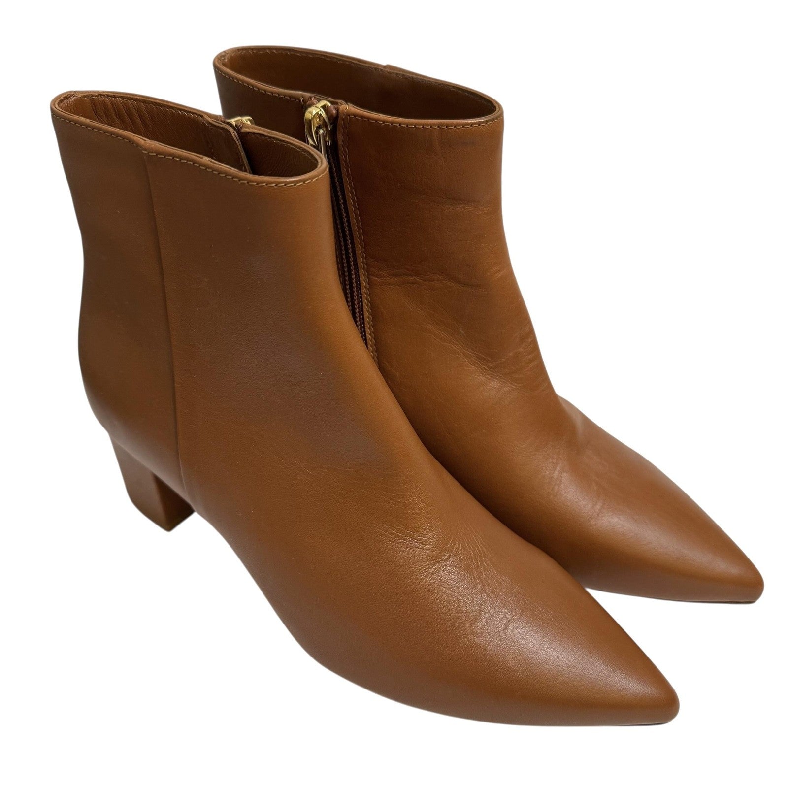 L'Agence Jeanne Boots Womens Size 39 Brown Leather Pointed Toe Block Heel Spain