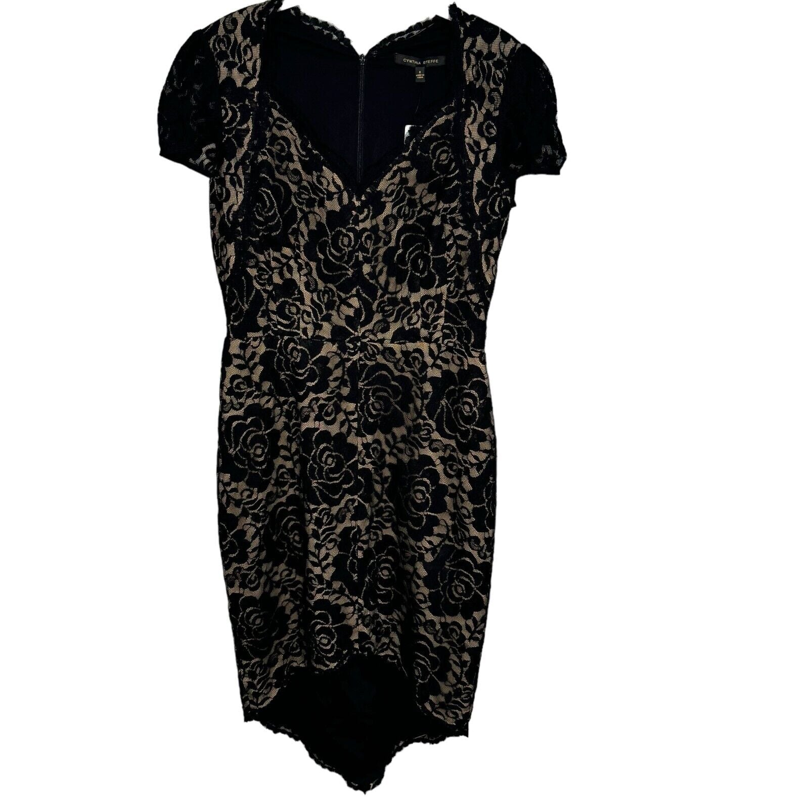 Cynthia Steffe Black Floral Lace Dress Size 8 NEW $298