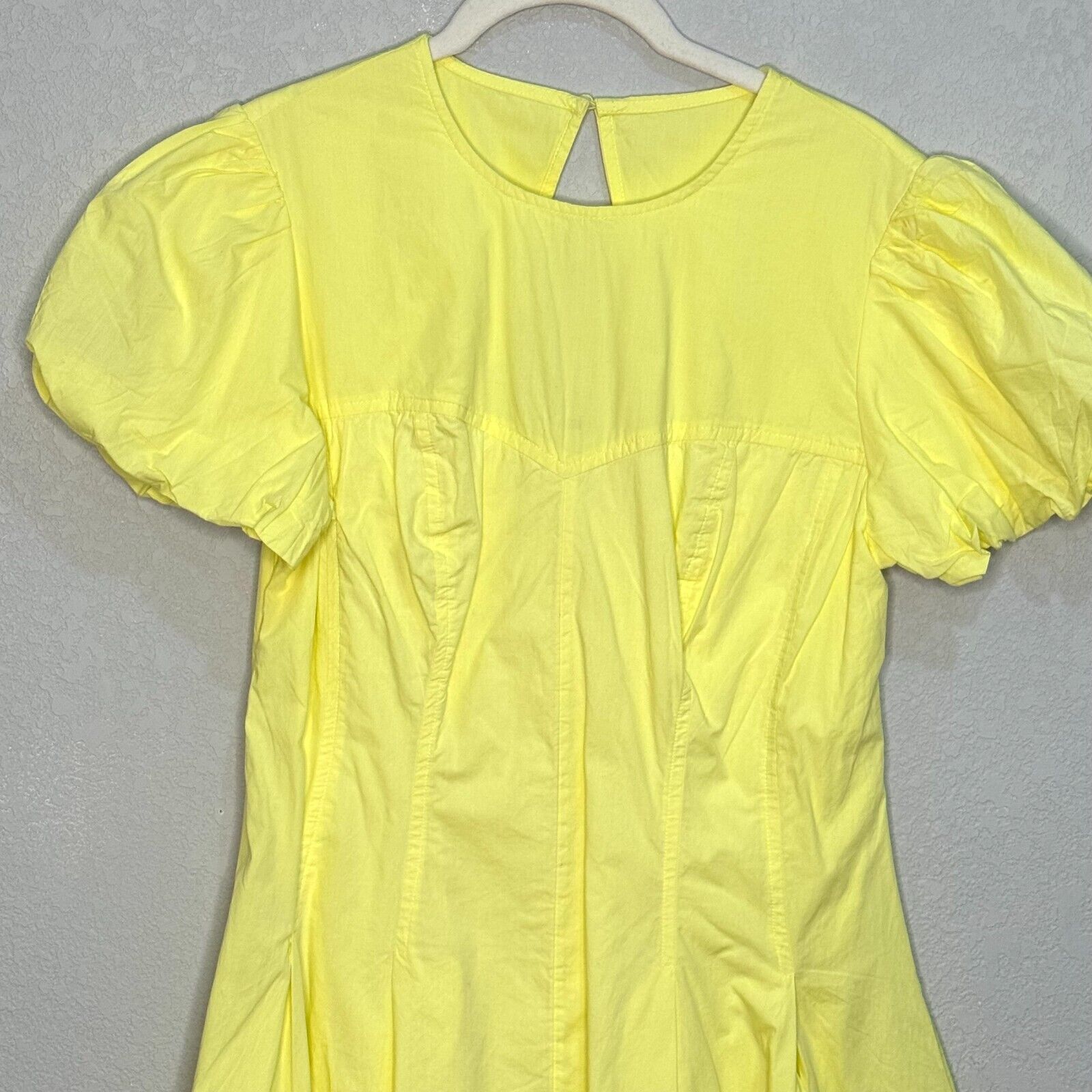 Anthropologie Maeve Yellow Puff Sleeve Pleated Mini Dress Size Small NEW $148