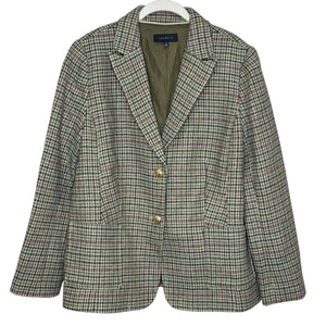 Talbots Blazer Womens 16 Houndstooth Wool Blend Tweed Two Button Gold Crest