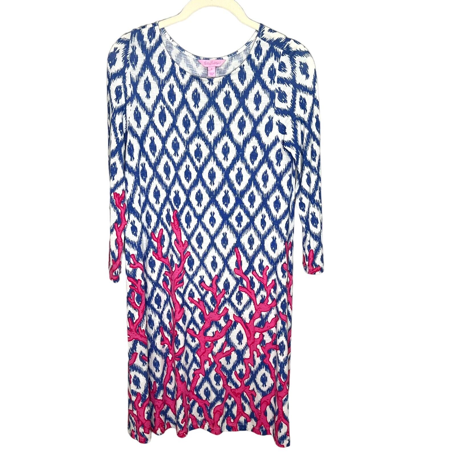 Lilly Pulitzer Ophelia Coral Iris Blue Deep Dive Little Fishy Swing Dress Size S
