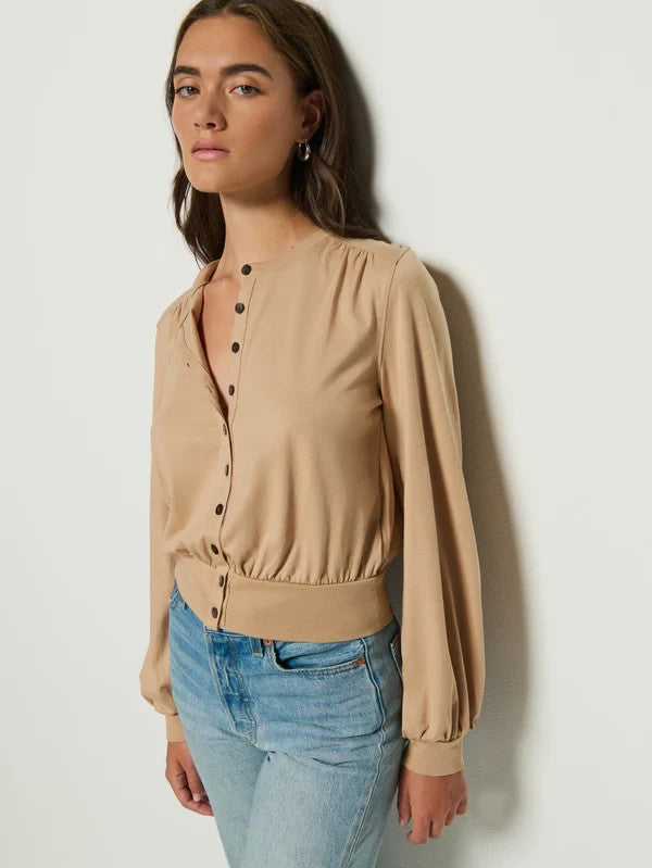 Nation Los Angeles Womens Small Tan Button Front Cardigan Pima Cotton