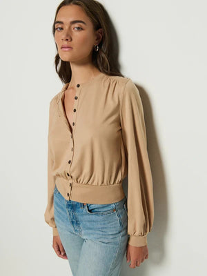 Nation Los Angeles Womens Small Tan Button Front Cardigan Pima Cotton