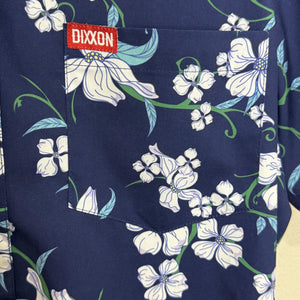 Dixxon Shirt Womens Large Navy Aloha Series Hawaiian Floral Button Up Stretch