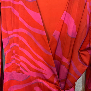 Hutch Ciara Red Pink Zebra Satin Maxi Wrap Dress Size Large $179