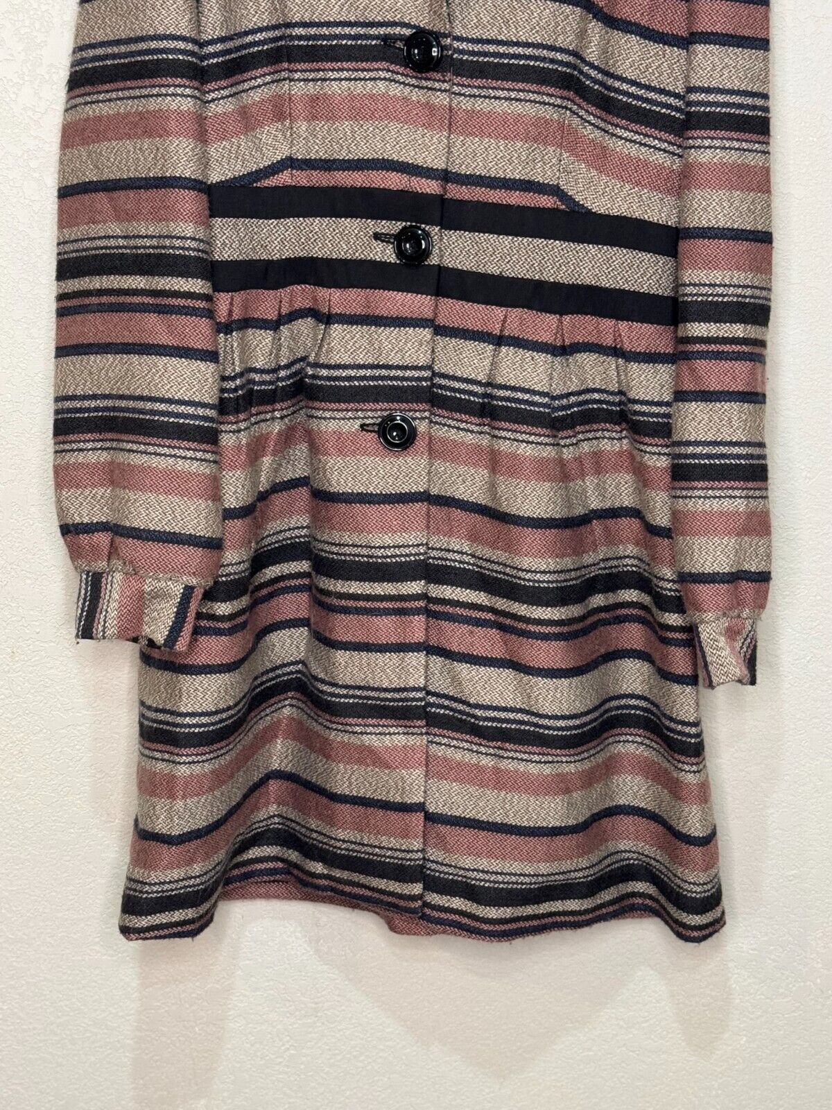 Anthropologie Elevenses Coat Size 6 Striped Wool Blend Shoulder Bows Lined