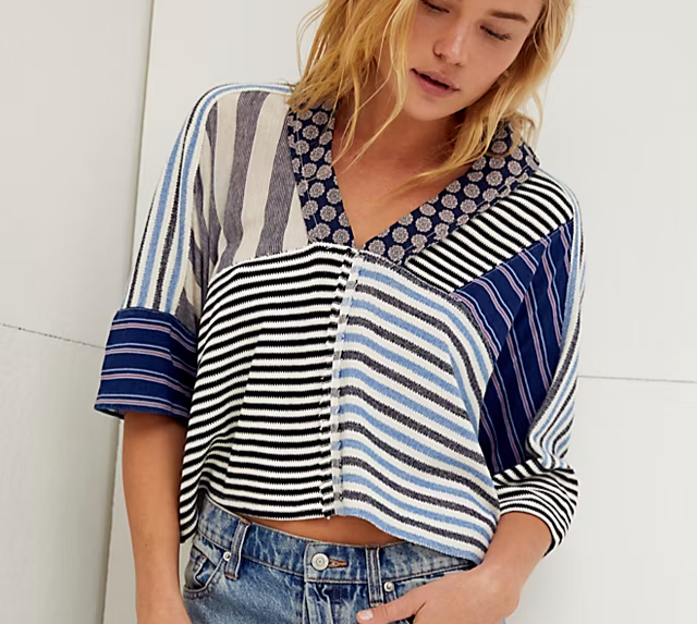 Free People The Stripe Is Right Top Blue Mix Print Size XS