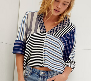 Free People The Stripe Is Right Top Blue Mix Print Size XS