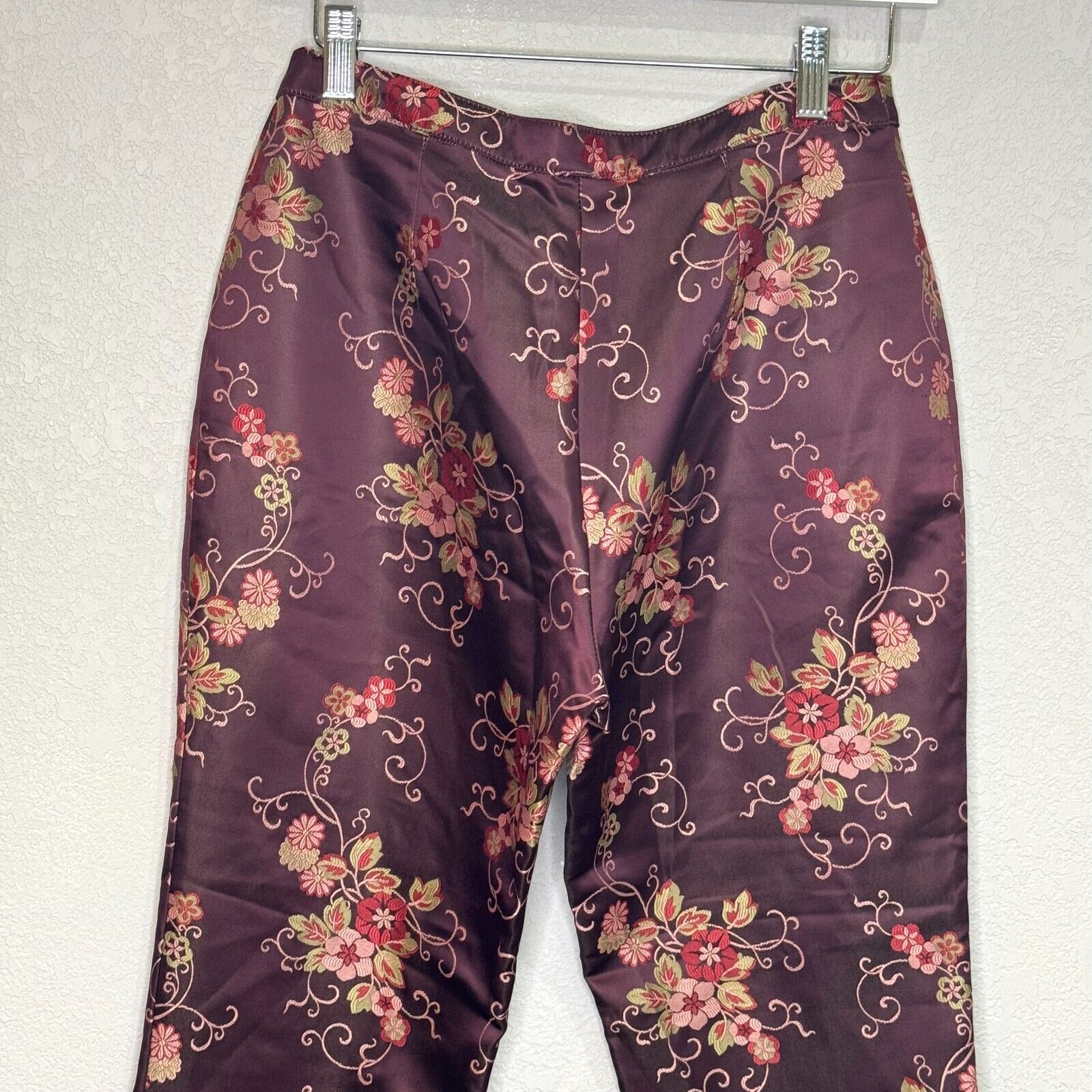 Oilily NEW Women's Satin Burgundy Floral Ankle Pants Size 38 $248