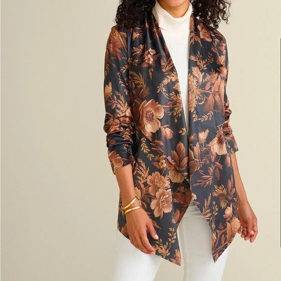 Soft Surroundings Jacket Size Medium NEW Shape Drape Faux Suede Floral