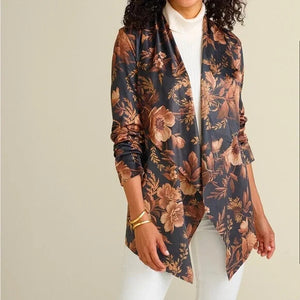 Soft Surroundings Jacket Size Medium NEW Shape Drape Faux Suede Floral