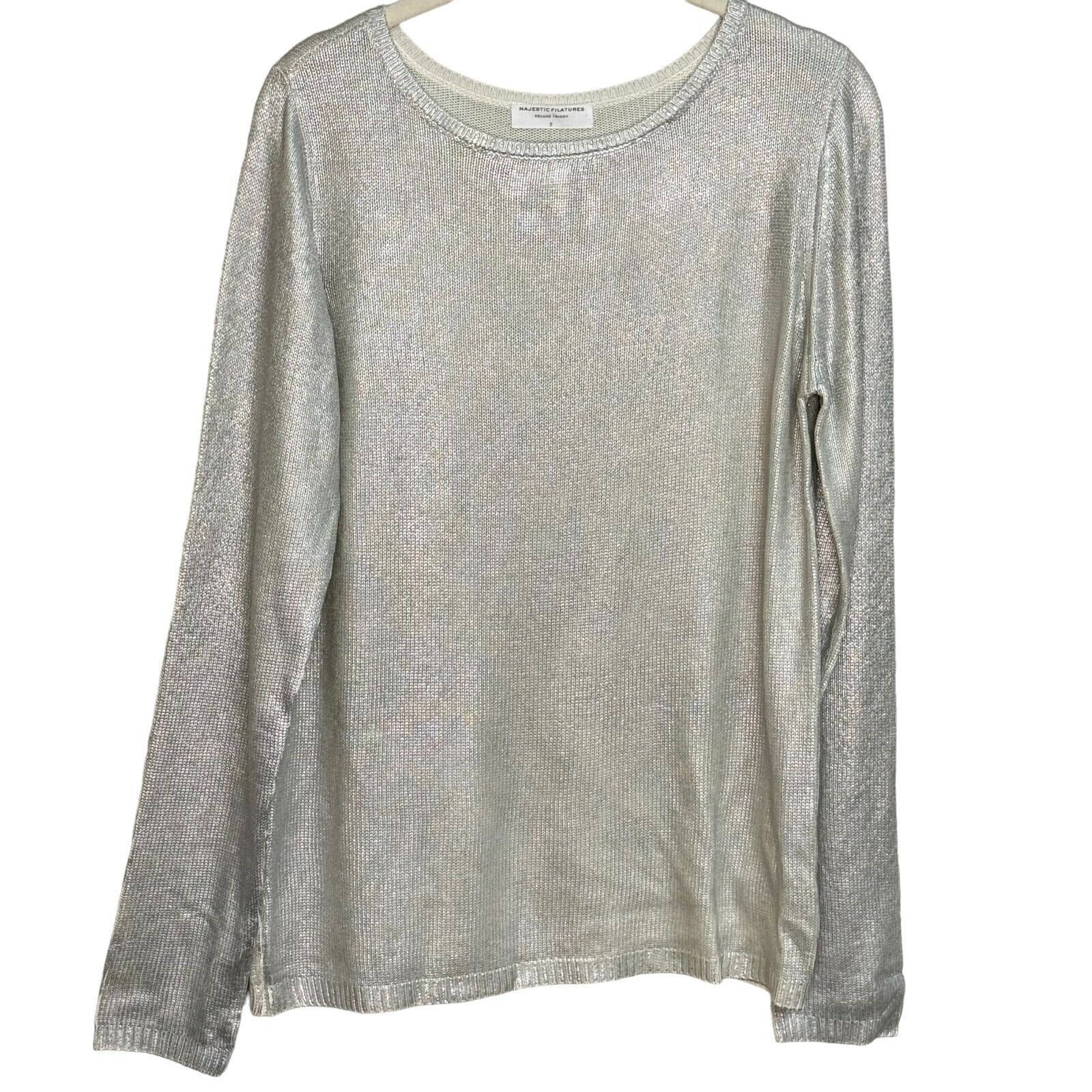 Majestic Filatures Metallic Silver Long Sleeve Sweater Size Small NEW $398