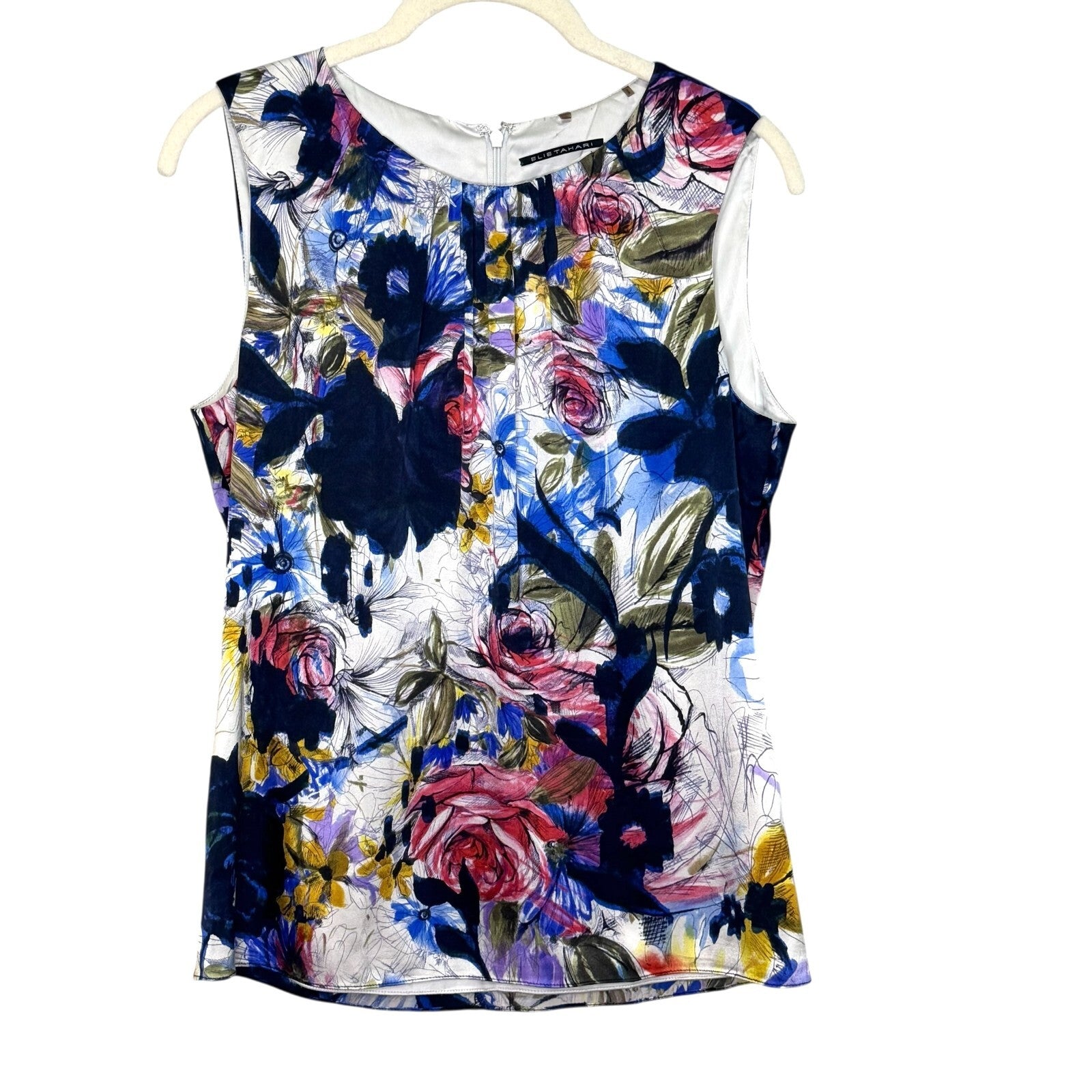 Elie Tahari Silk Tank Top Lined Floral Multicolor Size Small Career