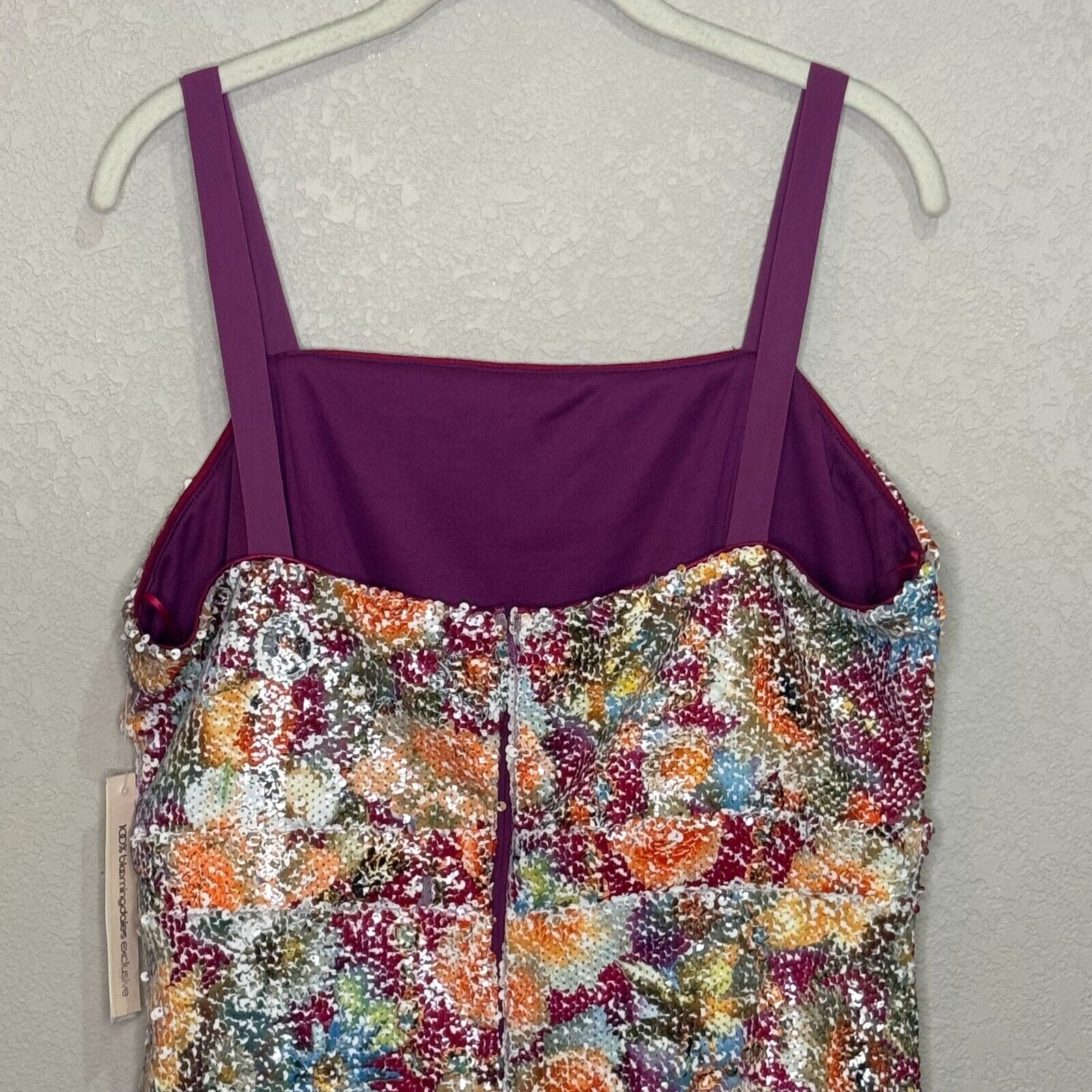 AQUA Sequined Floral Square Neck Mini Dress Size Large NEW $118