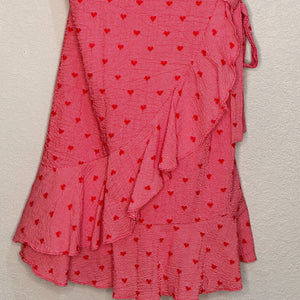 Altar'd State Red Heart Print Ruffle A-Line Wrap Dress Size Medium NEW $80