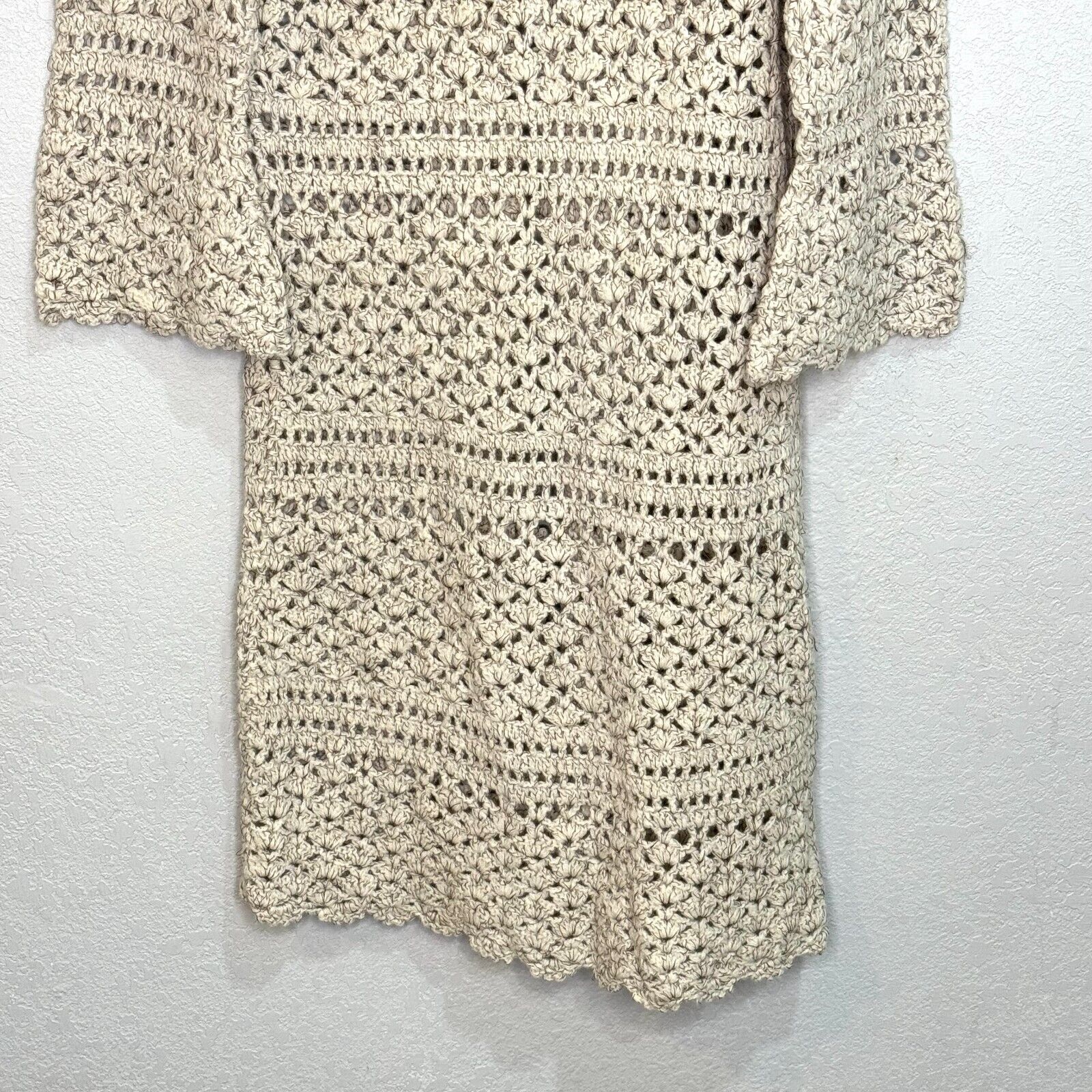 Boston Proper Ivory Lambswool Open Knit Crochet Long Cardigan Sweater Size Small