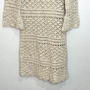 Boston Proper Ivory Lambswool Open Knit Crochet Long Cardigan Sweater Size Small