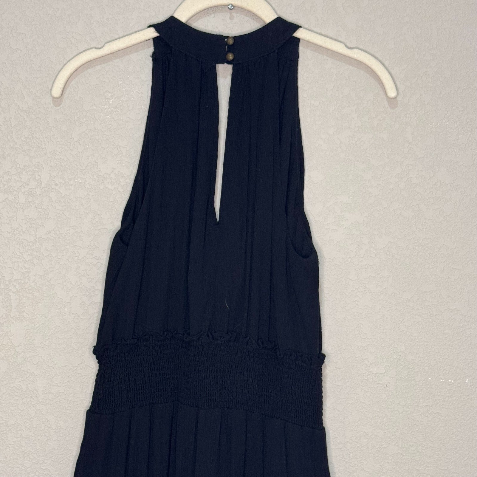 Anthropologie Jumpsuit Size Medium Black Bionda Plisse Smocked Waist Halter Neck