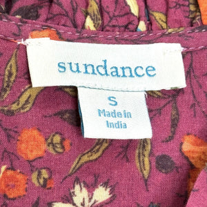 Sundance Blouse Womens Small Burgundy Floral Button Front Long Sleeve Top Cotton