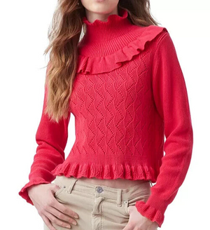 French Connection Hot Pink Kamillia Mozart Cotton Ruffle Sweater Size Small