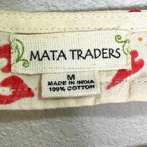 Mata Traders Cream Red Sun Pattern Dress Size Small Made in India