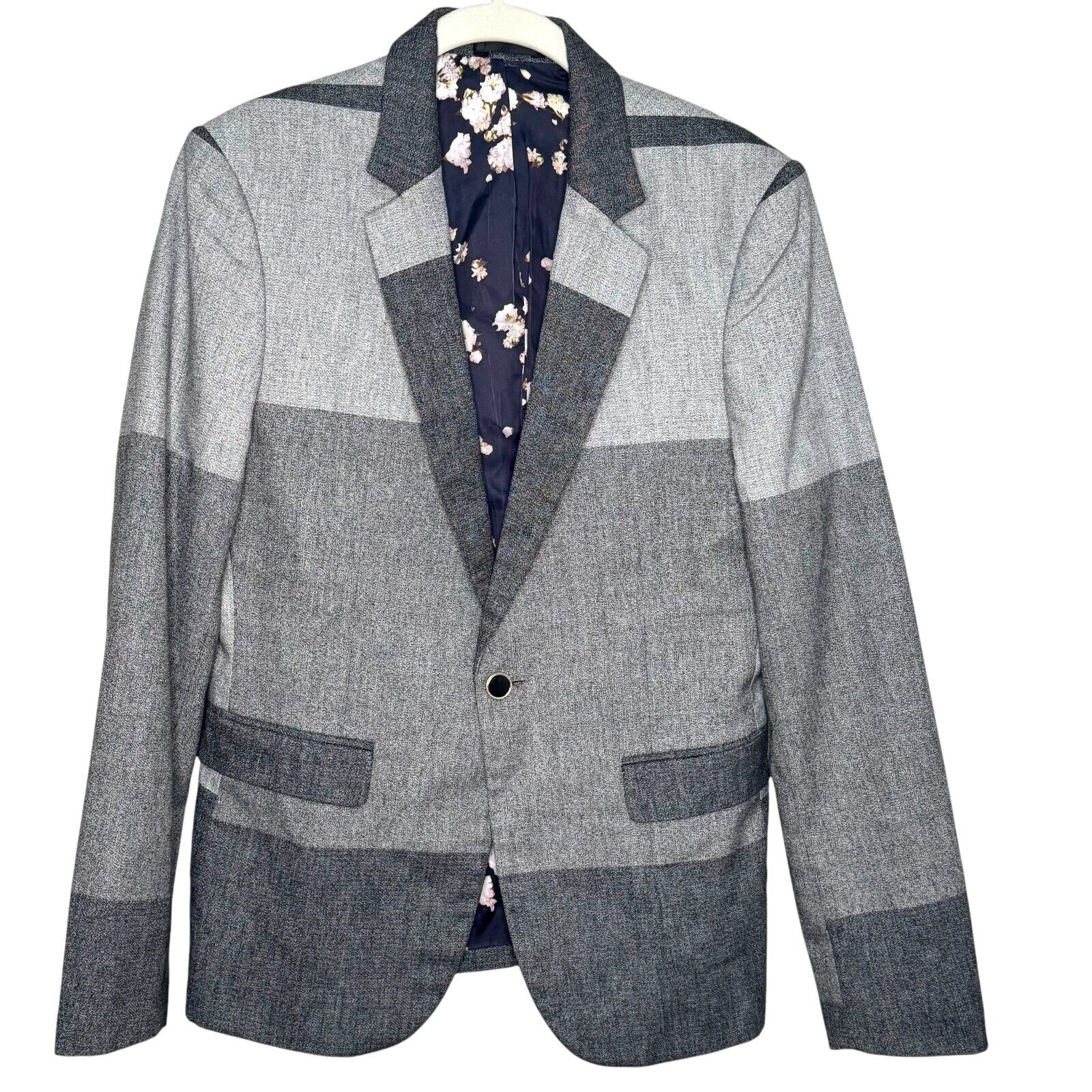 Pour Homme Blazer Jacket Size Small Womens Unique Grey Colorblock Lined Trendy