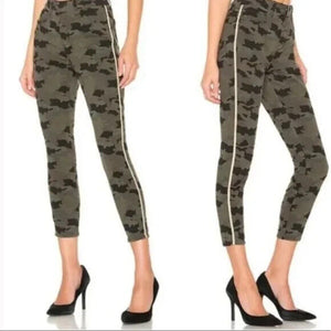 L’AGENCE Green Camo Margot High Rise Ankle Skinny Jeans with Gold Trim Size 29