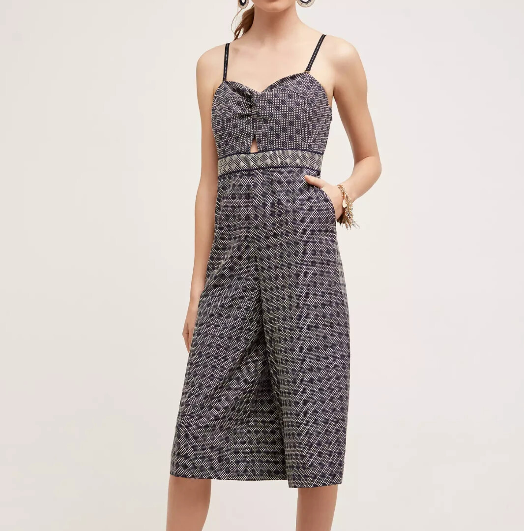 Anthropologie elevenses Remy Jumpsuit Size 6 Navy Blue Print Sleeveless Cotton