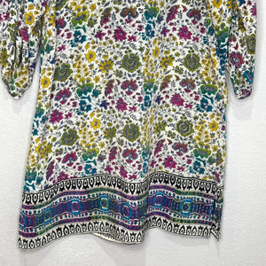 Tolani Silk Printed Madison Dress Tunic Top Size Small Boho Tassels V Neck