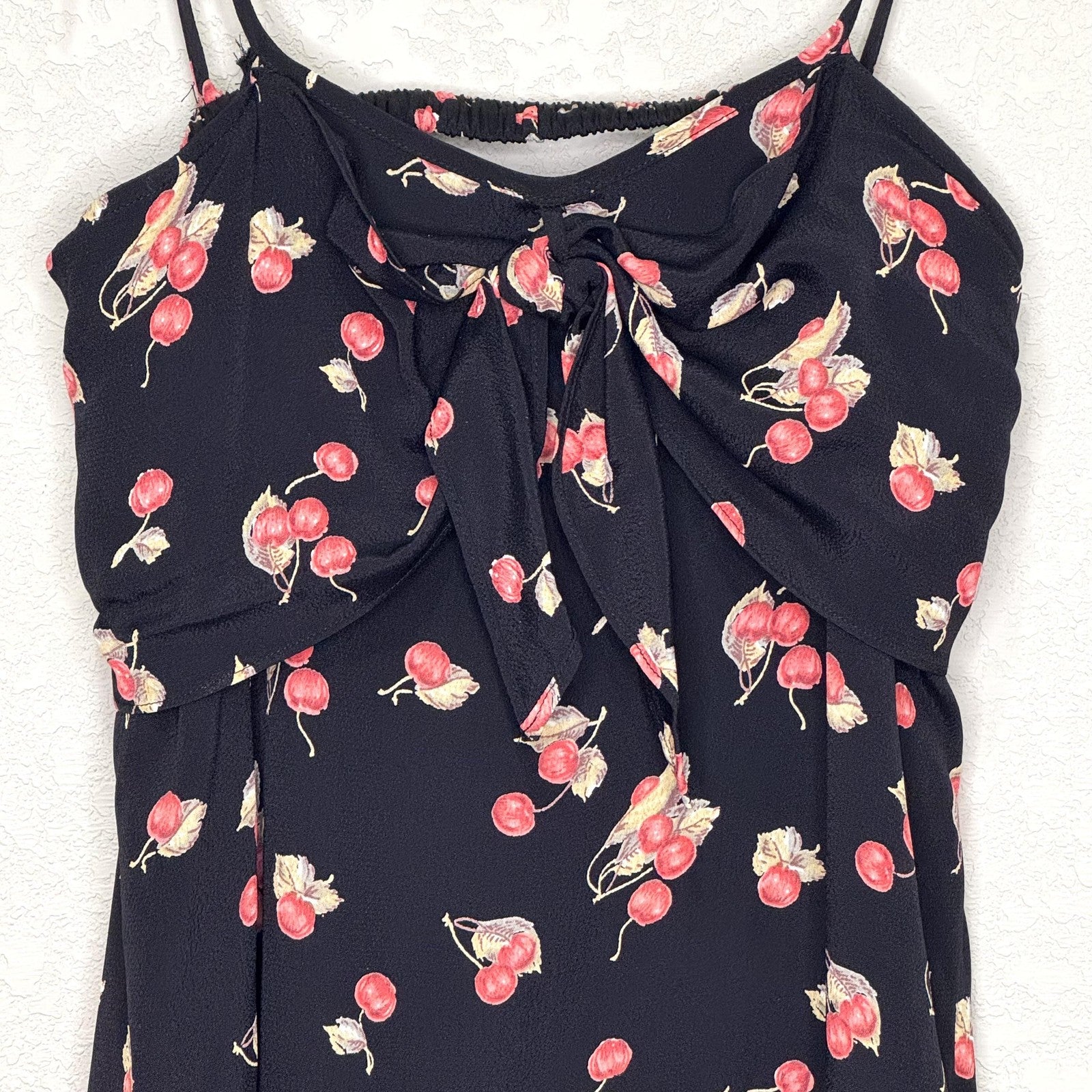 For Love & Lemons Dress Womens Small Black Cherry Print Tie Front Backless Rayon
