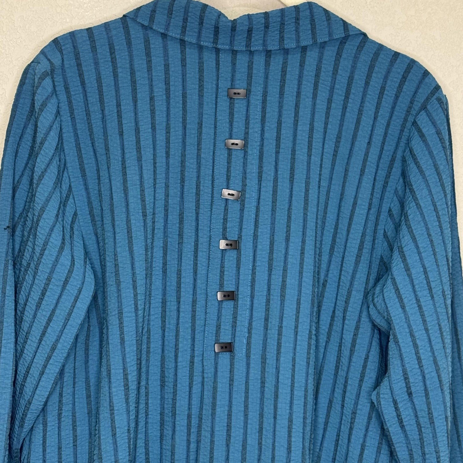 Habitat Shirt Womens Small Blue Striped Button Front Tunic High Low Artsy