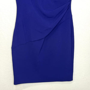 Diane von Furstenberg Dress Womens 12 Blue V Neck Sleeveless Sheath Ruched Lined