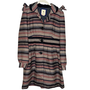 Anthropologie Elevenses Coat Size 6 Striped Wool Blend Shoulder Bows Lined