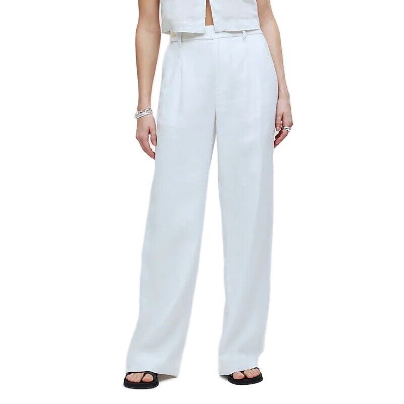 Madewell NEW White Harlow Wide-Leg Pants in 100% Linen Size 6