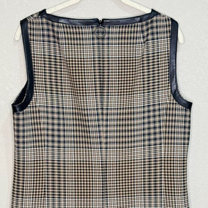 Akris Punto Sleeveless Plaid Print Shift Dress in Brown/Tan/Black Size Medium