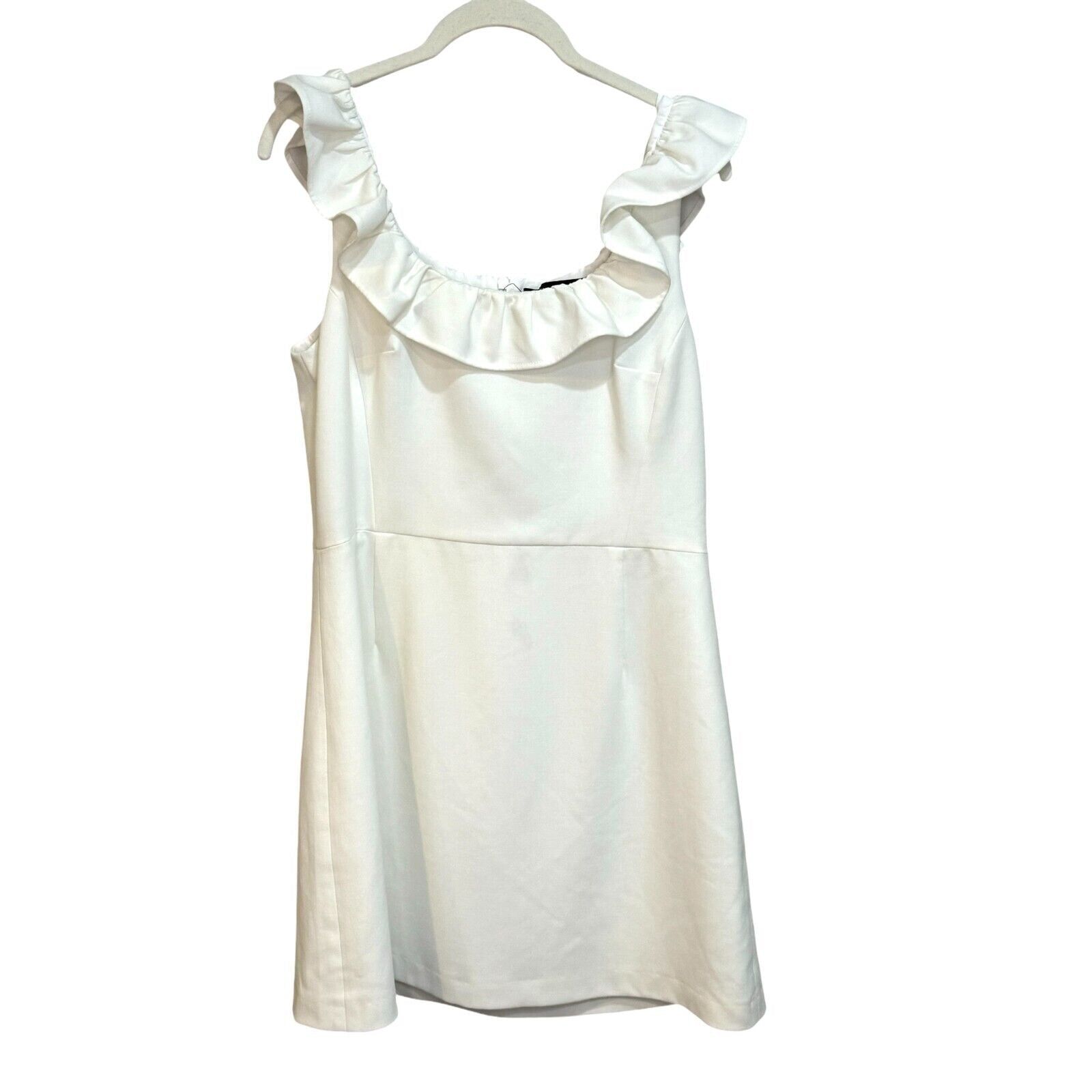 French Connection Whisper White Ruffle Neck Sleeveless Dress Size 8