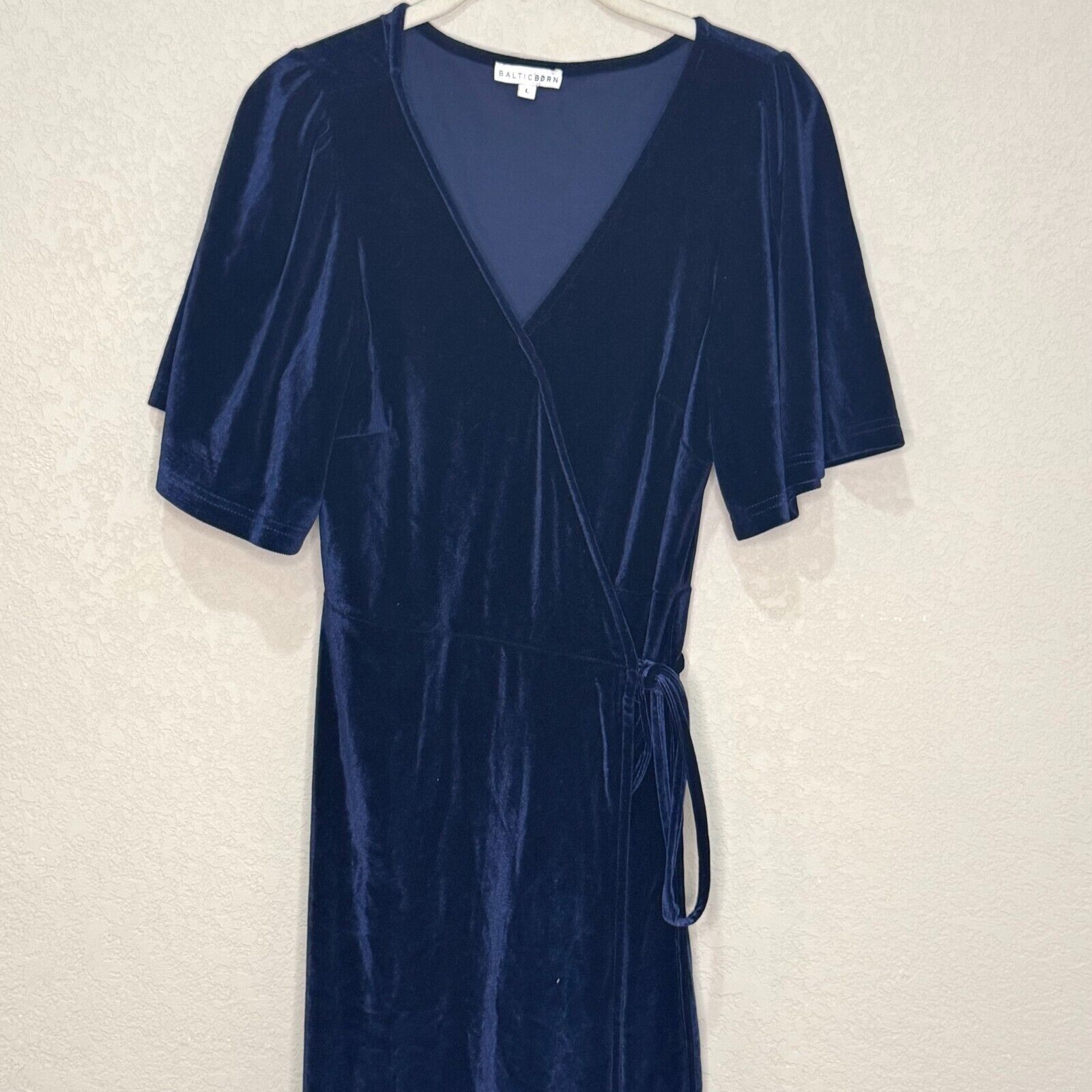 Baltic Born Blue Velvet Maxi Dress Size Large Short Sleeve Wrap