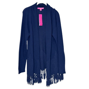 Lilly Pulitzer Open Cardigan Sweater Size XL True Navy Tatum Fringed Hem NWT