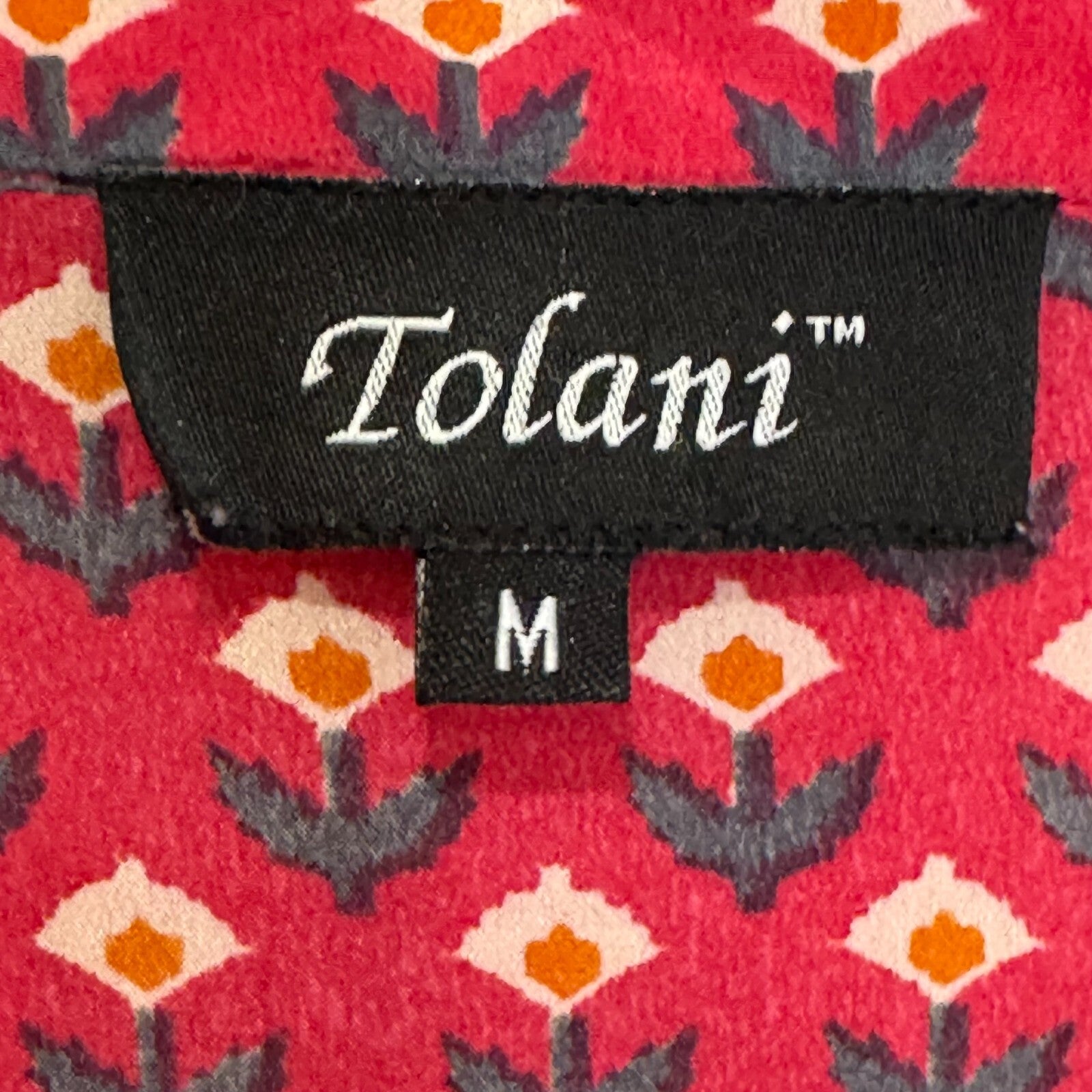 Tolani Silk Printed Dress Tunic Top Size Medium Pink Orange Boho V Neck