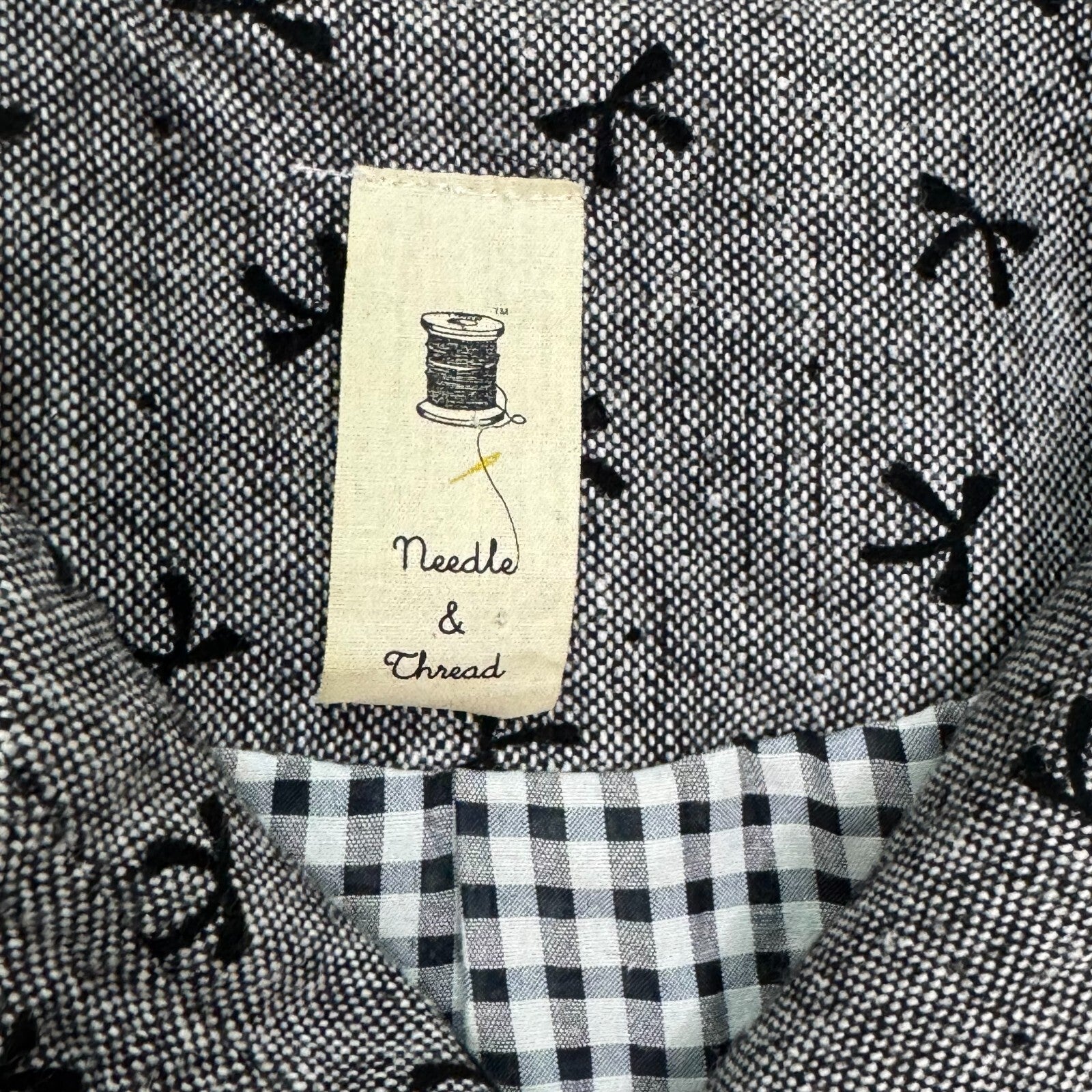 Needle & Thread Gray Bow Jacket Size Medium Gray Black Double Breasted Peacoat