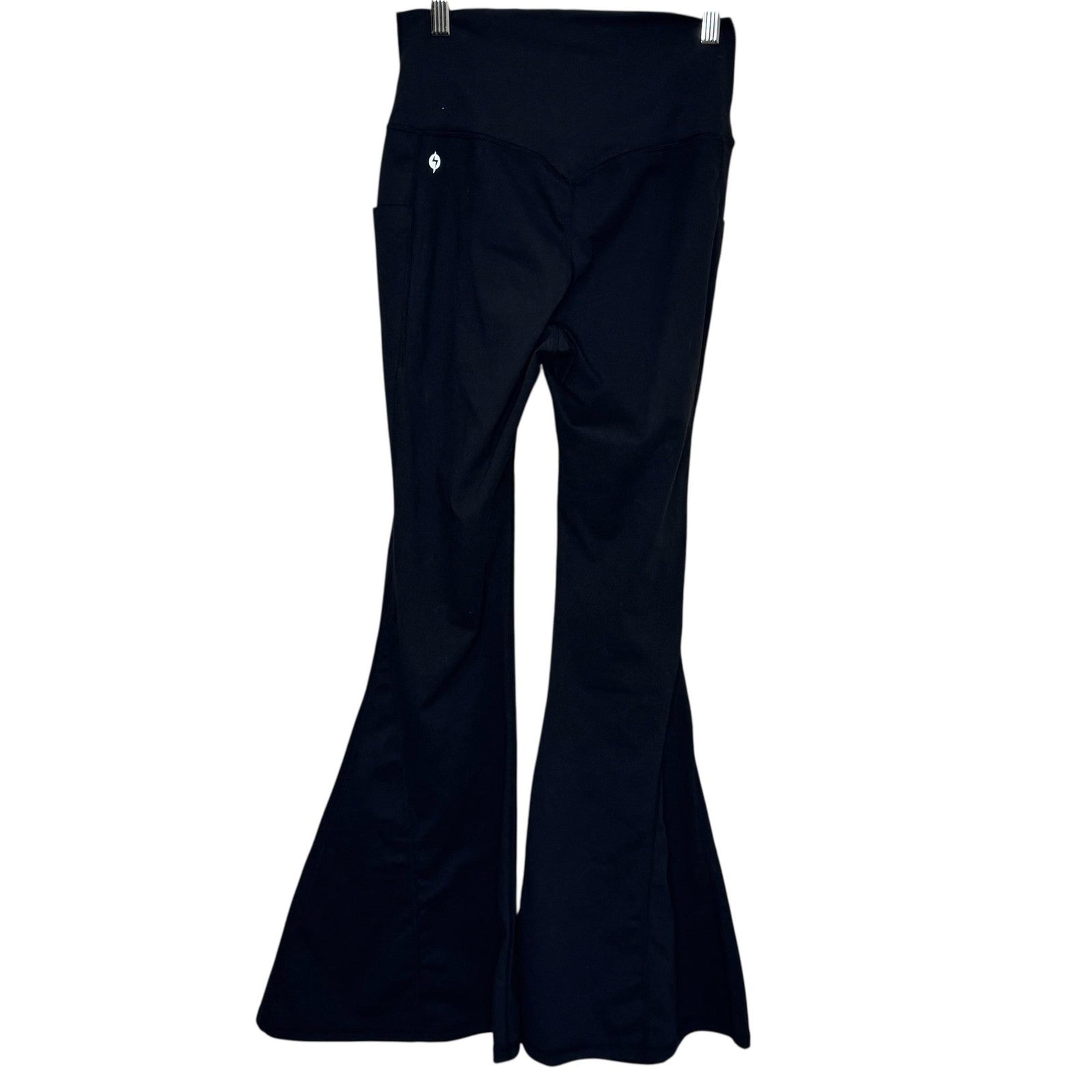 POPFLEX Pants Womens Medium Black Magical Flare Yoga Crossover Waist Pockets