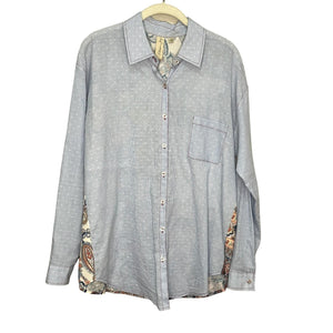 Allison Joy Shirt Womens Small Stripe Paisley Boho Button Up Patchwork Top Blous