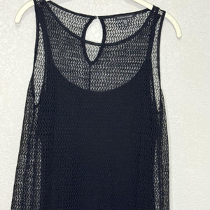 Eileen Fisher Dress Womens Small Black Sheer Mesh Sleeveless Keyhole Midi Slip