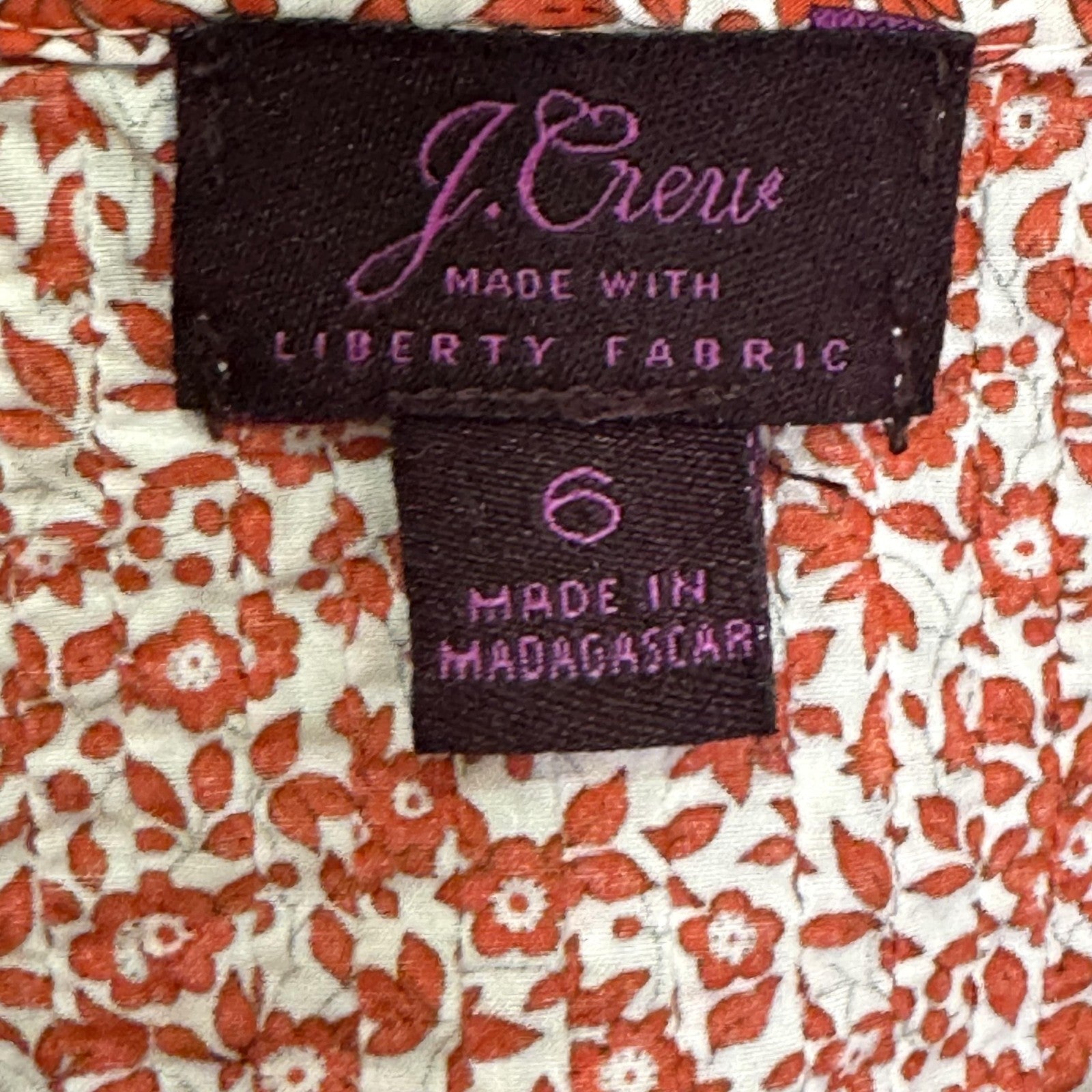 J.Crew Shirt Womens 6 Red Liberty Fabric Floral Long Sleeve Popover Ruffle Neck